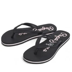 Chanclas Pepe Jeans bay beach negras con detalles blancos y tira al dedo