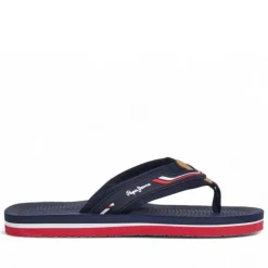 Chanclas Pepe Jeans west club azules con detalles blancos, rojos y marrones