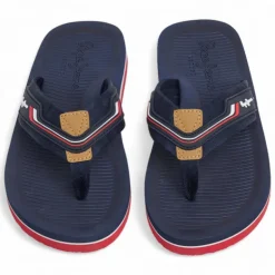 Chanclas Pepe Jeans west club azules con detalles blancos, rojos y marrones