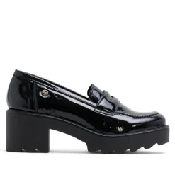 MOCASINES DE PIEL CHAROL CON TACÓN NEGRO MADDY PORRONET