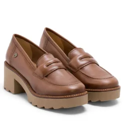 MOCASINES DE PIEL CON TACÓN TAUPE MABEL PORRONET