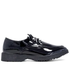 Mocasín negro de charol con cordón redondo
