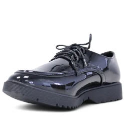 Mocasín negro de charol con cordón redondo