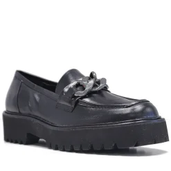 Mocasín Redlove brittany negros con plataforma y cadena