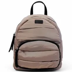Mochila Querol taupe de efecto acolchado con cremallera delantera y detalles negros