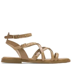 SANDALIA PLANA ROMANA DE PIEL TACHUELAS TAUPE VERNA PORRONET