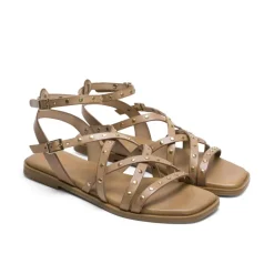 SANDALIA PLANA ROMANA DE PIEL TACHUELAS TAUPE VERNA PORRONET