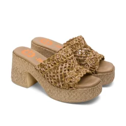 SANDALIA TACON TEXTIL CUERO JUDITH PORRONET