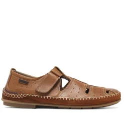 Sandalias Baerchi marrones de piel con cierre de velcro y costuras vista para hombre