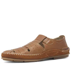 Sandalias Baerchi marrones de piel con cierre de velcro y costuras vista para hombre