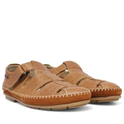 Sandalias Baerchi marrones de piel con cierre de velcro y costuras vista para hombre