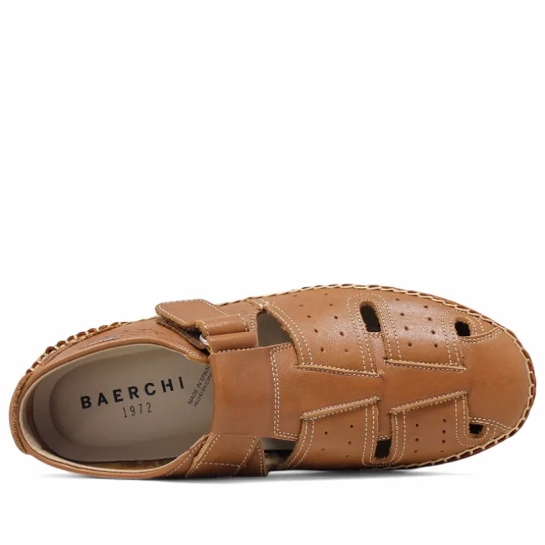 Sandalias Baerchi marrones de piel con cierre de velcro y costuras vista para hombre