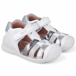 SANDALIAS BIOMECANICS DE NIñA BLANCO Y PLATA 252104B