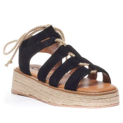 Sandalias cuña Chika 10 negras con múltiples bandas y cuerda