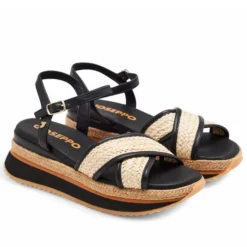 Sandalias cuña Gioseppo boscawen negras de rafia