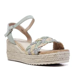 Sandalias cuña Owel bondi de esparto con frontal trenzado azul