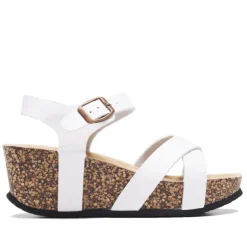Sandalias cuña Owel brisbane blancas cruzadas por delante