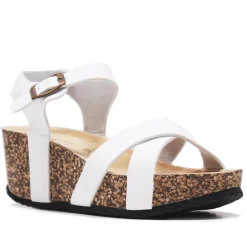 Sandalias cuña Owel brisbane blancas cruzadas por delante