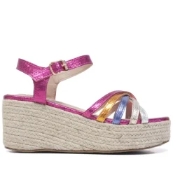Sandalias cuña Owel de piso de esparto napier rosas