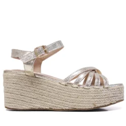 Sandalias cuña Owel de piso de esparto napier doradas