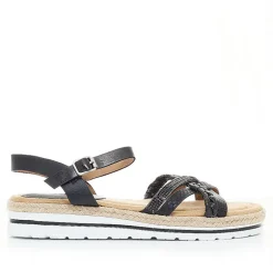 Sandalias cuña Owel gozo negras con tiras de diferentes texturas