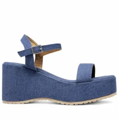 Sandalias cuña Owel Whangarei denim con plataforma y cogidas al tobillo