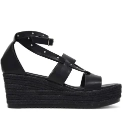 Sandalias cuña Querol con tiras cruzadas y hebilla ajustable al tobillo