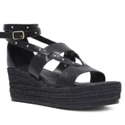 Sandalias cuña Querol con tiras cruzadas y hebilla ajustable al tobillo
