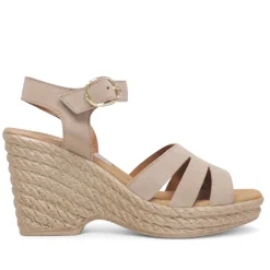 Sandalias cuña Redlove ofelia taupe cut out con hebilla al tobillo de piel