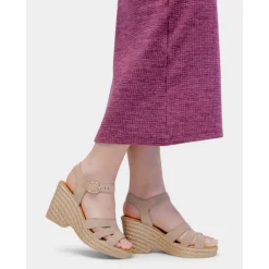 Sandalias cuña Redlove ofelia taupe cut out con hebilla al tobillo de piel