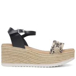Sandalias cuña Redlove Rafaela negras con banda trenzada frontal y plataforma