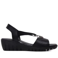 Sandalias cuña Suite009 en negro con argolla plateada y tiras elásticas