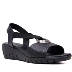 Sandalias cuña Suite009 en negro con argolla plateada y tiras elásticas