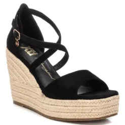 Sandalias cuña Xti negras con cruzado al tobillo