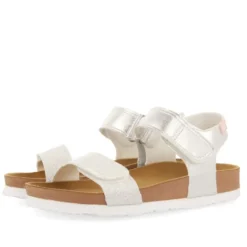 sandalias Gioseppo de suela bio plateadas y blancas para niña aransas