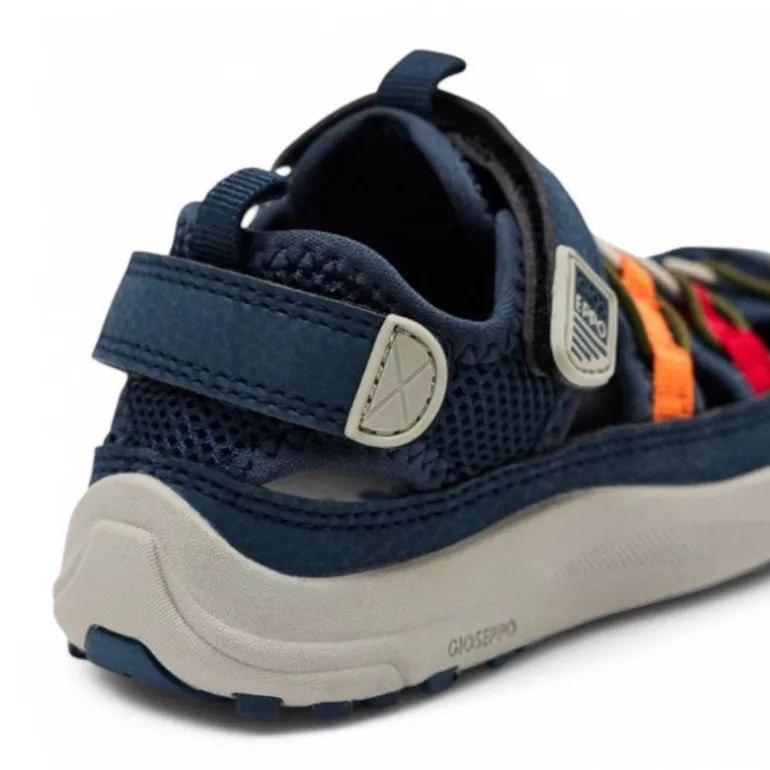 sandalias Gioseppo dunbarton azules con detalles rojos y naranjas respetuosas