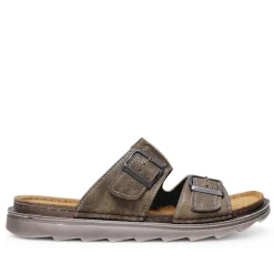 Sandalias In Blu marrones con doble hebilla con pespunte blanco y suela dentada