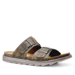 Sandalias In Blu marrones con doble hebilla con pespunte blanco y suela dentada