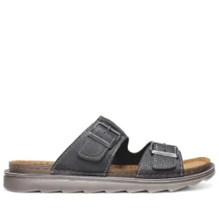Sandalias In Blu negras con doble hebilla con pespunte blanco y suela dentada