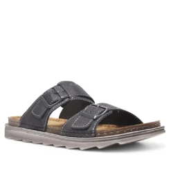 Sandalias In Blu negras con doble hebilla con pespunte blanco y suela dentada
