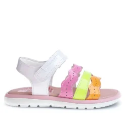 sandalias Pablosky blancas con tiras en rosa, lima y naranja