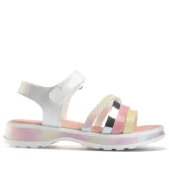 sandalias Pablosky blancas de piel con cuatro tiras multicolor