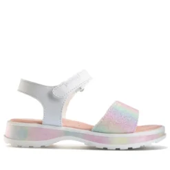 sandalias Pablosky blancas de piel con banda multicolor