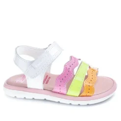 sandalias Pablosky blancas con tiras en rosa, lima y naranja