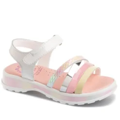 sandalias Pablosky blancas de piel con cuatro tiras multicolor