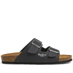 Sandalias Pepe Jeans double kansas en negro con doble hebilla y estilo bio