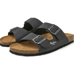 Sandalias Pepe Jeans double kansas en negro con doble hebilla y estilo bio