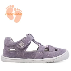 sandalias Pirufin lilas estilo cangrejera de piel y respetuosas para niña