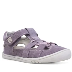 sandalias Pirufin lilas estilo cangrejera de piel y respetuosas para niña