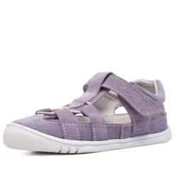 sandalias Pirufin lilas estilo cangrejera de piel y respetuosas para niña